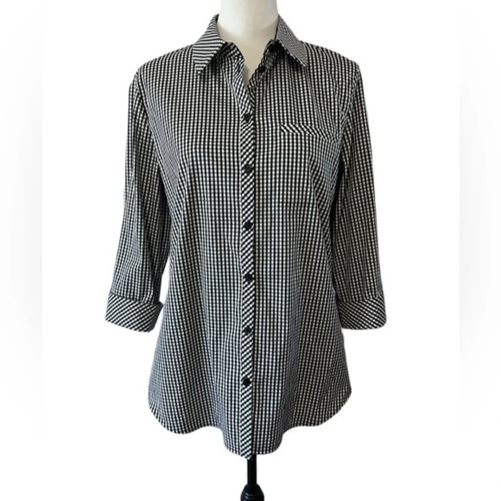 Lafayette 148 New York Paget Ithaca Mini Check Shirt Size M - Picture 3 of 7